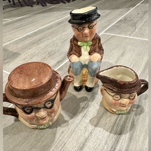 Artone Matching Mini Hand Painted Two Face Tea Pot Removable Hat Jug and Creamer